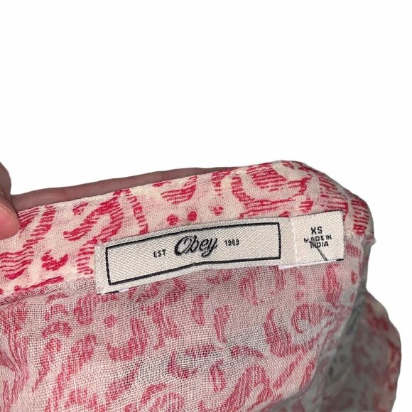 Obey Women's XS Pop-Over Blouse Top Oversized Long Sleeve Semi-Sheer - Picture 5 of 5